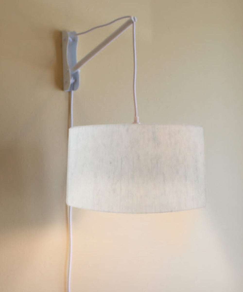16"W MAST Plug-In Wall Mount Pendant 2 Light White Cord/Arm with Diffuser Textured Oatmeal Shade