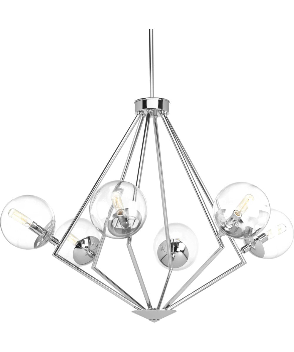 Mod 6-Light Clear Glass Mid-Century Modern Chandelier Light Polished Chrome