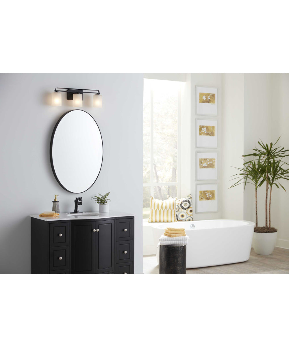 League 3-Light Etched Glass Modern Farmhouse Bath Vanity Light Matte Black