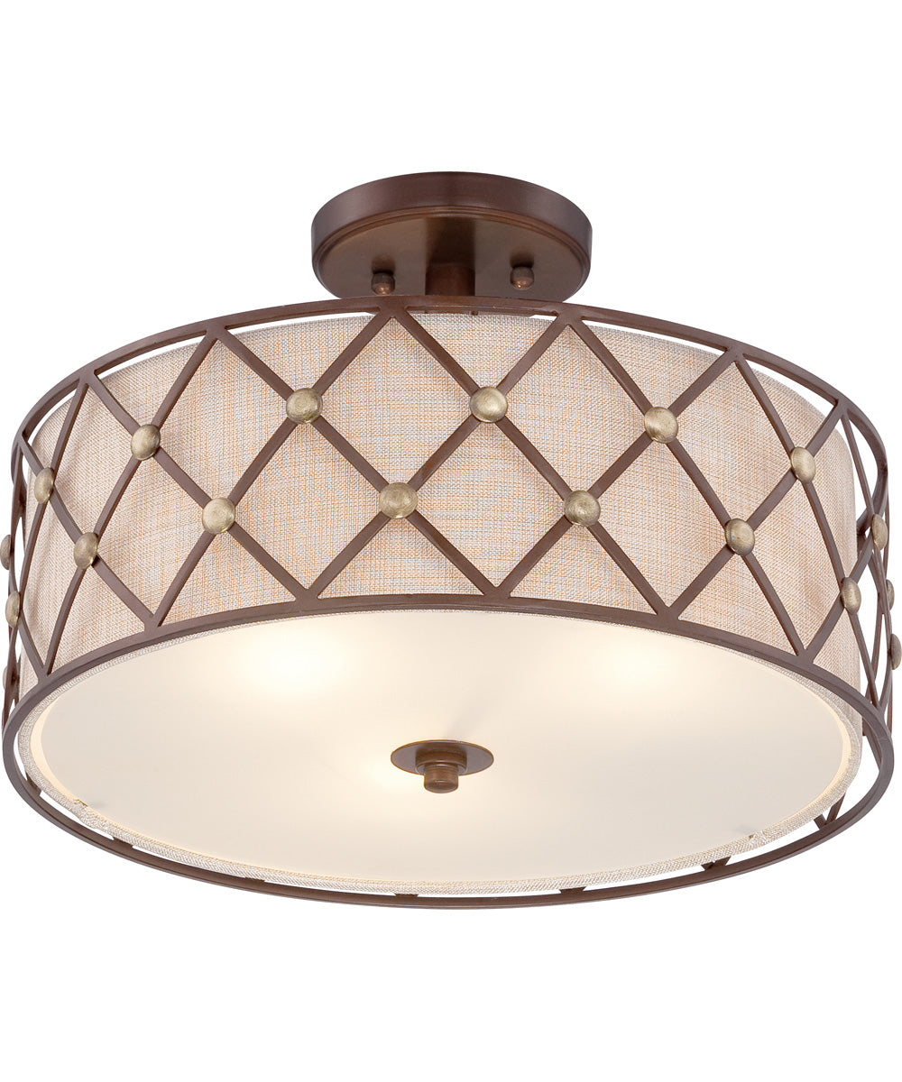 Brown Lattice Large 3-light Semi Flush Mount Copper Canyon
