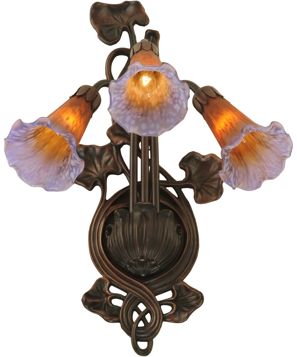11"W Amber and Purple Pond Lily 3-Light Wall Sconce Mahogany Bronze