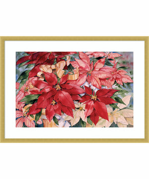 Poinsettia by Kathleen Parr McKenna Wood Framed Wall Art Print (25  W x 18  H), Svelte Polished Gold Frame