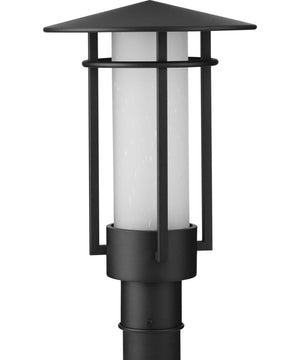 Exton 1-Light Etched Seeded Glass Modern Style Outdoor Post Lantern Textured Black