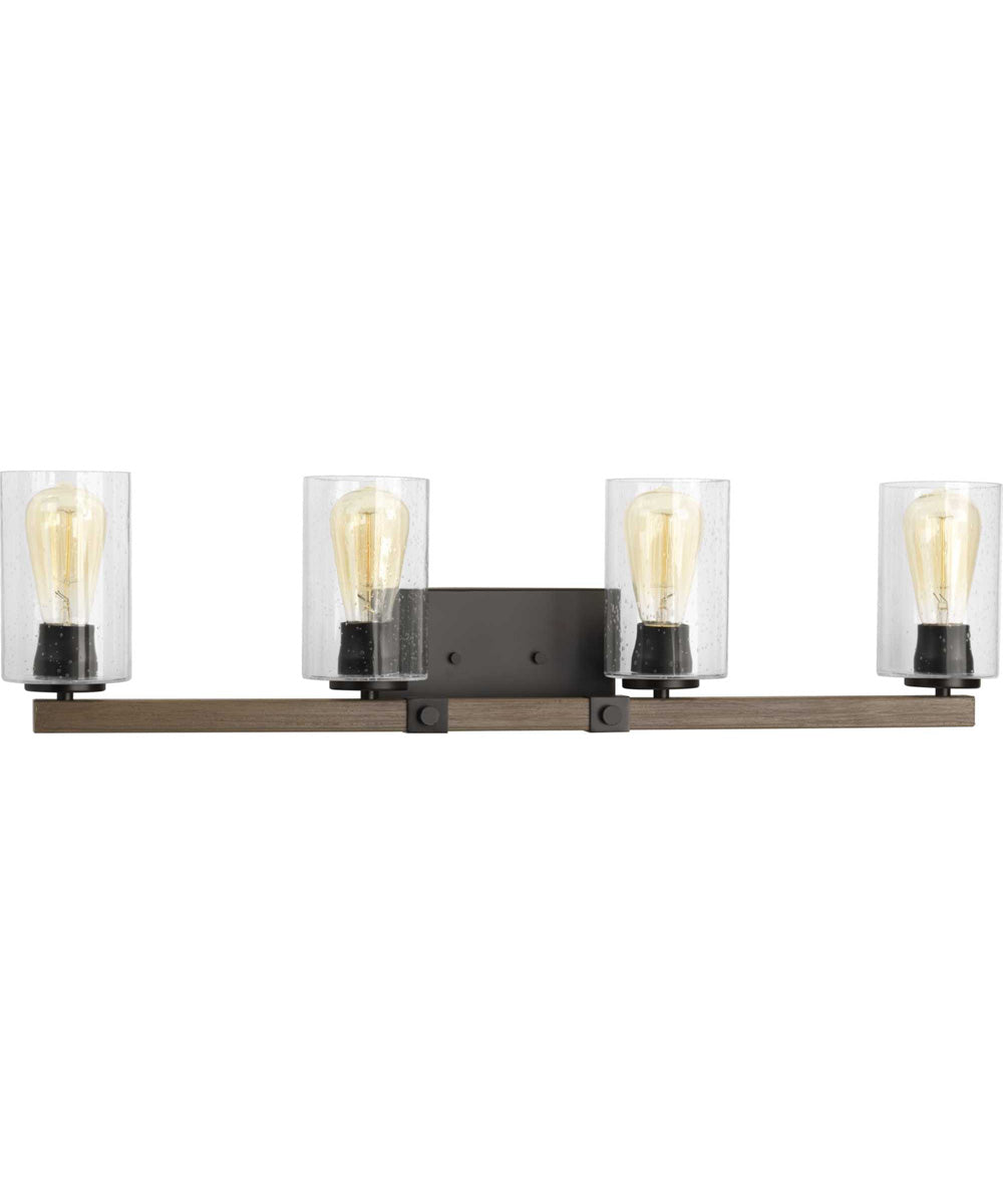 Barnes Mill 4-Light Clear Seeded Glass Farmhouse Bath Vanity Light Antique Bronze