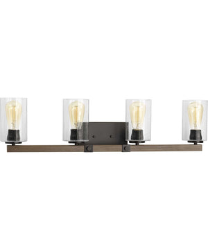 Barnes Mill 4-Light Clear Seeded Glass Farmhouse Bath Vanity Light Antique Bronze
