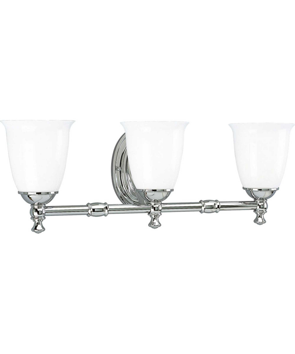Victorian 3-Light White Opal Glass Farmhouse Bath Vanity Light Polished Chrome