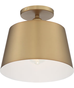 10"W Motif 1-Light Close-to-Ceiling Brushed Brass / White Accents