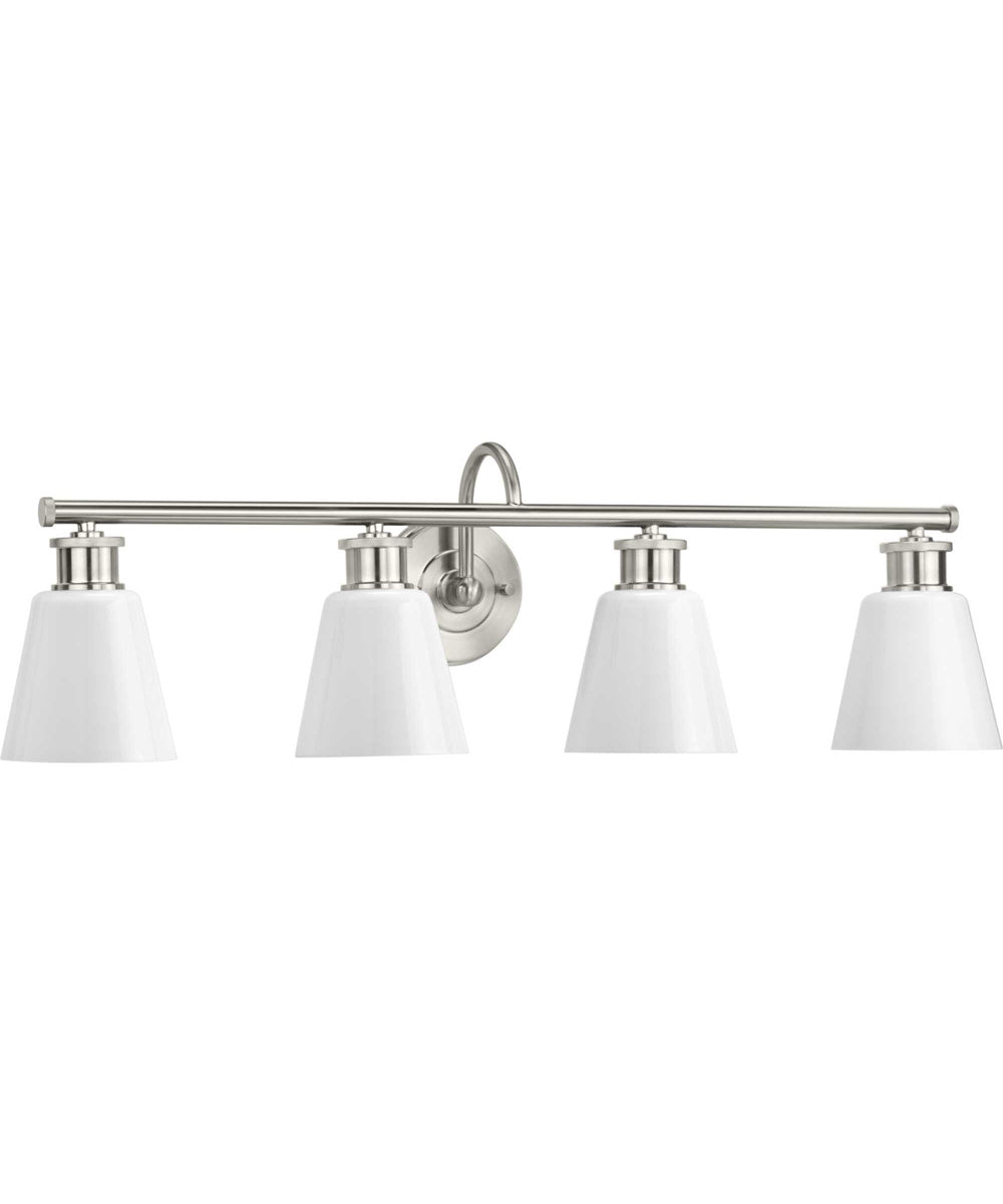 Ashford 4-Light Opal Glass Farmhouse Style Bath Vanity Wall Light Brushed Nickel