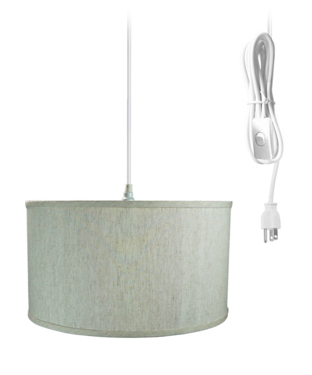 18"W 1 Light Swag Plug-In Pendant  Textured Oatmeal Shade White Cord