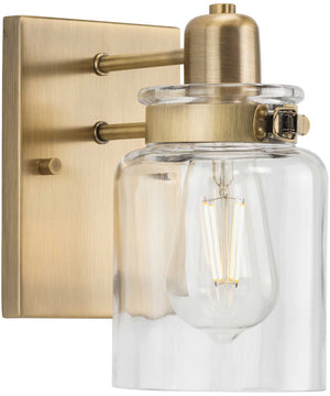 Calhoun  1-Light Clear Glass Farmhouse Bath Vanity Light Vintage Brass