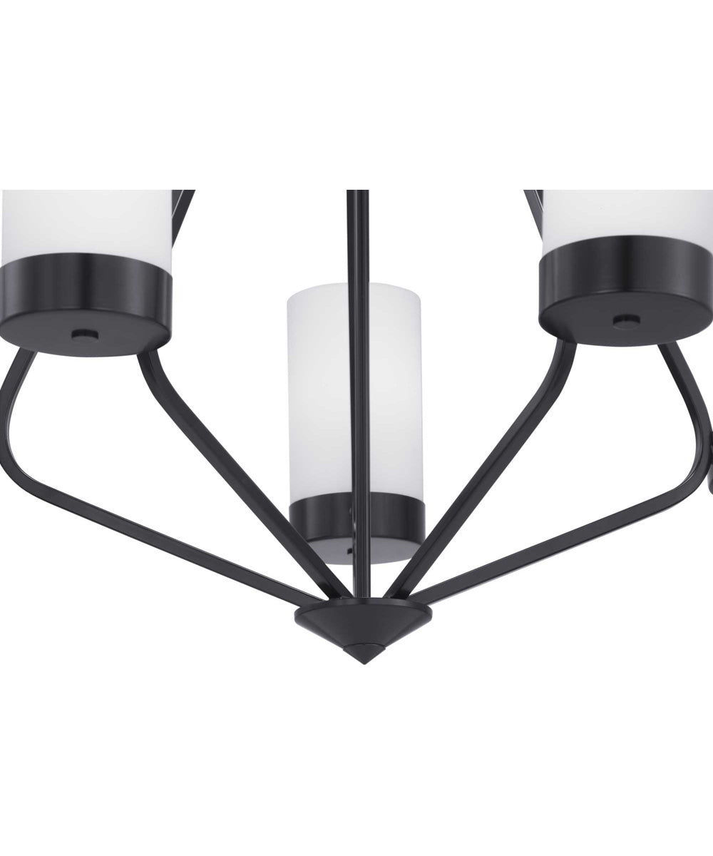 Elevate 5-Light Etched White Glass Mid-Century Modern Chandelier Light Matte Black