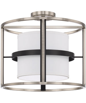 Tux 4-Light Dual-Mount Semi-Flush/Pendant Mount In Black Tie With White Fabric Shade And Diffuser