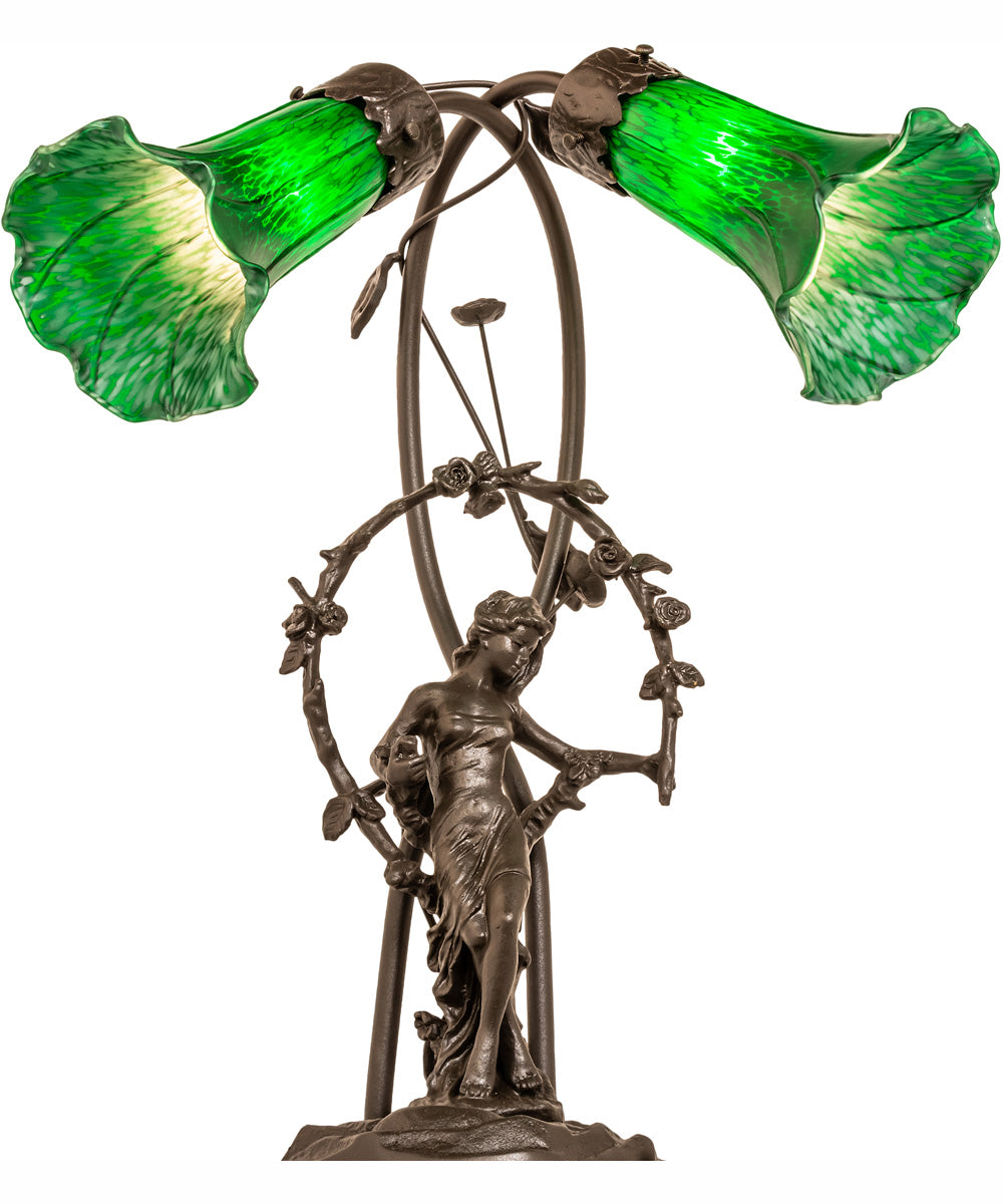 17" High Green Tiffany Pond Lily 2 Light Trellis Girl Accent Lamp