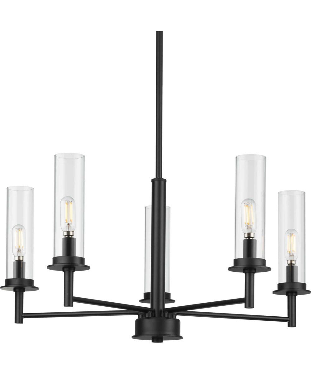 Kellwyn 5-Light Clear Glass Transitional Style Chandelier Light Matte Black