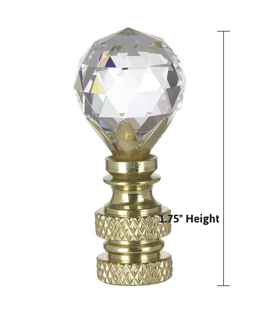 Stephanov Multi-Faceted Lamp Finial Crystal Ball Polished Brass Finish 2"h