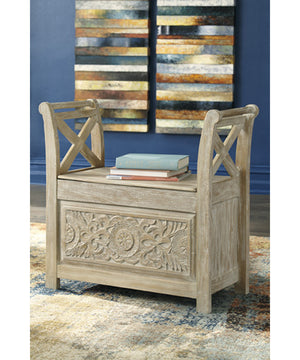 28"H Fossil Ridge Accent Bench Whitewash