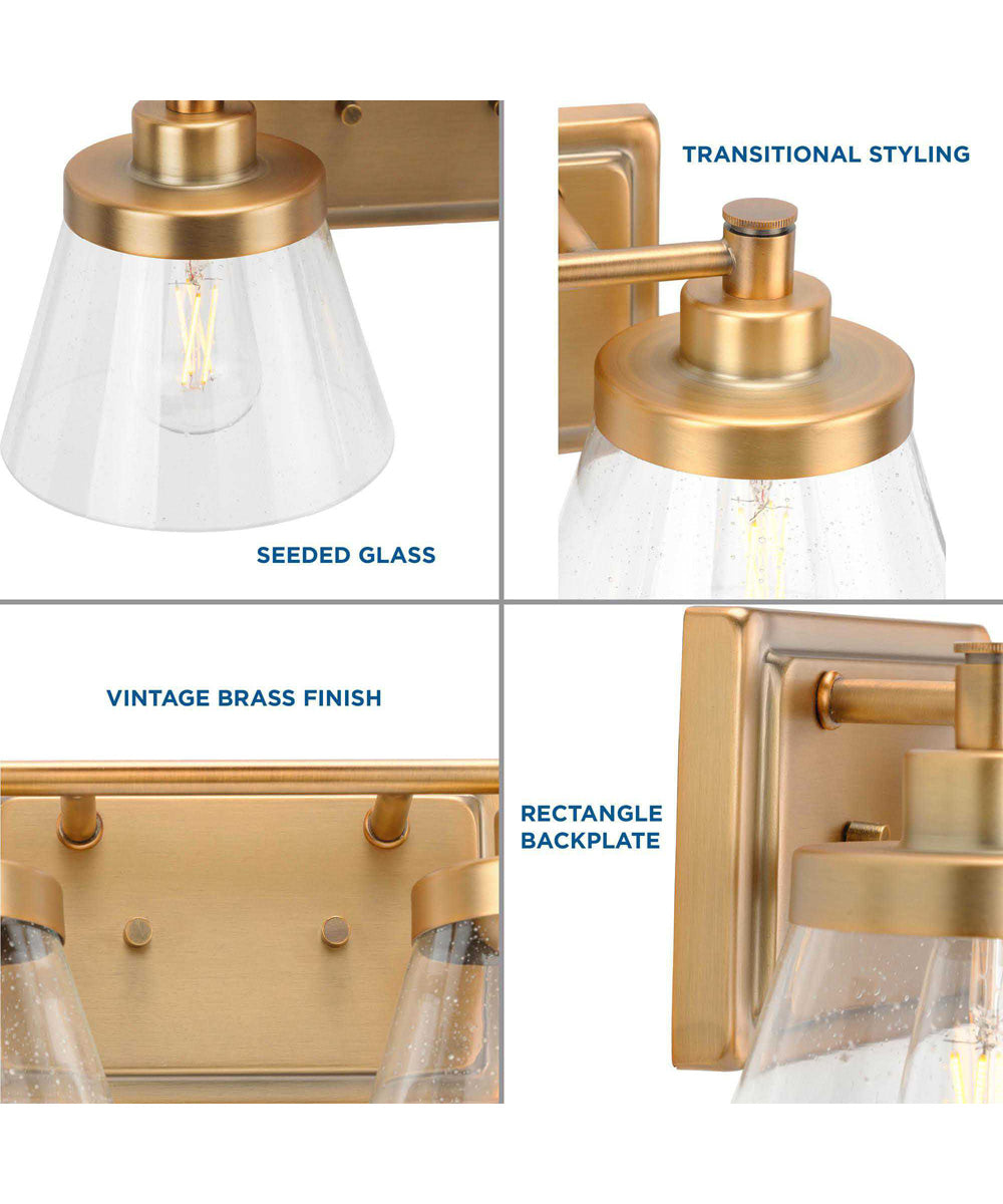 Hinton 2-Light Clear Seeded Glass Farmhouse Bath Vanity Light Vintage Brass