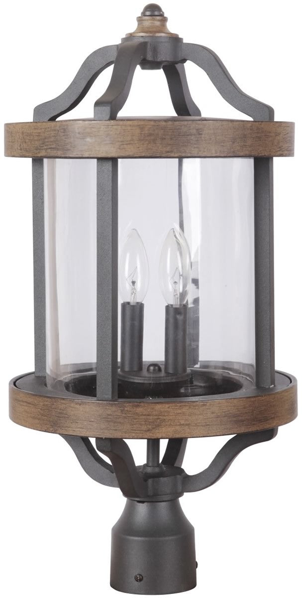 22"H Ashwood 2-Light Outdoor Post Light Textured Black/Whiskey Barrel