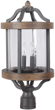 22"H Ashwood 2-Light Outdoor Post Light Textured Black/Whiskey Barrel