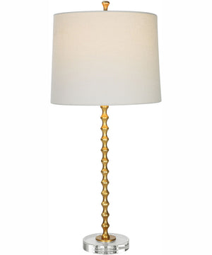 29"H 1-Light Table Lamp Set Of 2 Steel and Crystal in Gold Leaf and Crystal with a Tapered Rolled-Edge Shade