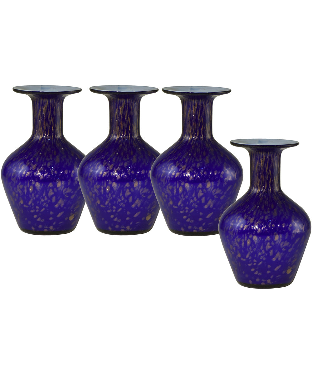 8 Inch H Speckle Purple 4-Piece Hand Blown Art Glass Vase Set