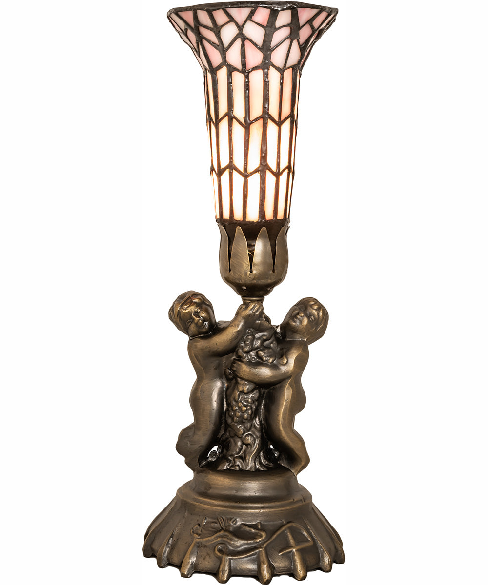 13" High Stained Glass Pond Lily Twin Cherub Accent Lamp