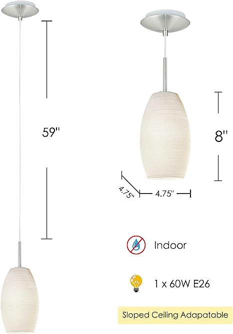 Batista 4.75"W 1-Light  Mini Pendant Light Fixture by Eglo Matte Nickel Finish with White Wiped Glass