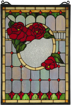 20"H x 14"W Morgan Rose Glass Window Zai Zag Flame and Beige Red