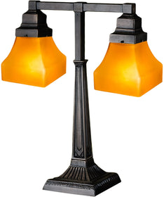 20"H Bungalow Frosted Amber 2 Arm Desk Lamp