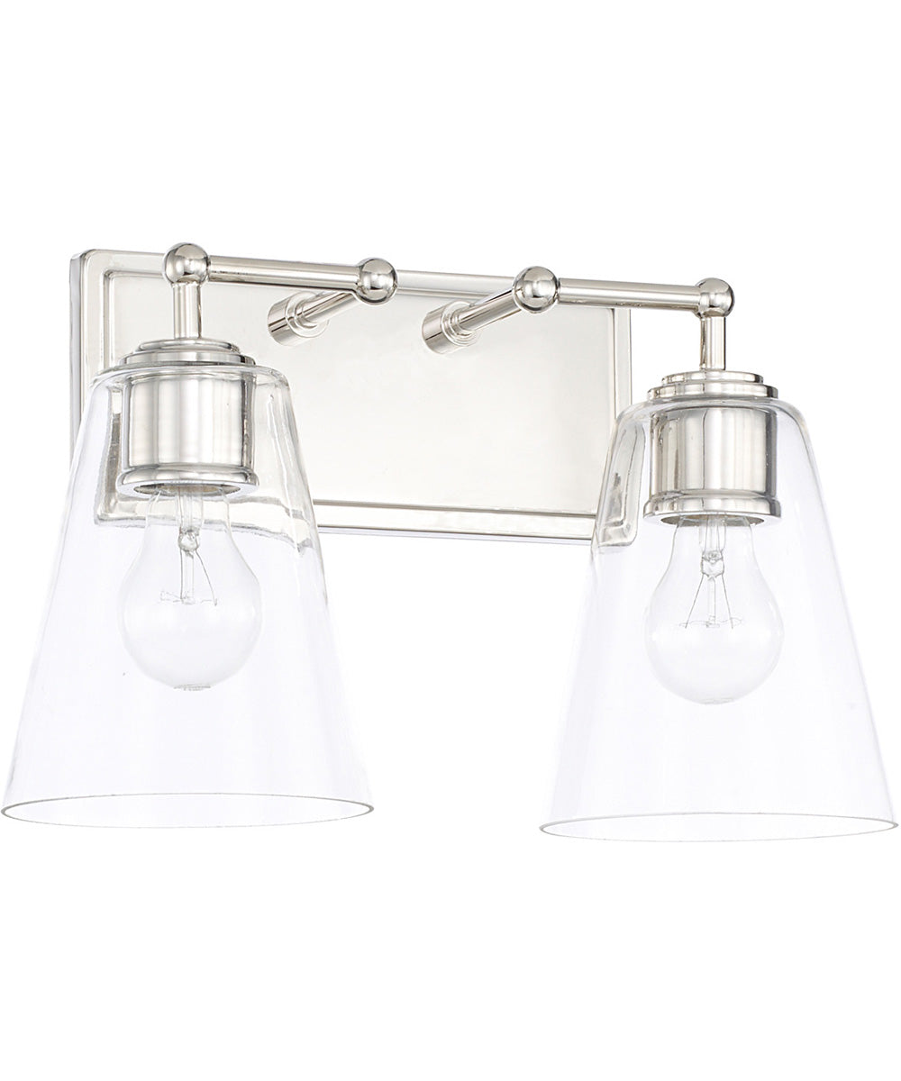 2-Light Vanity In Polished Nickel With Clear Glass