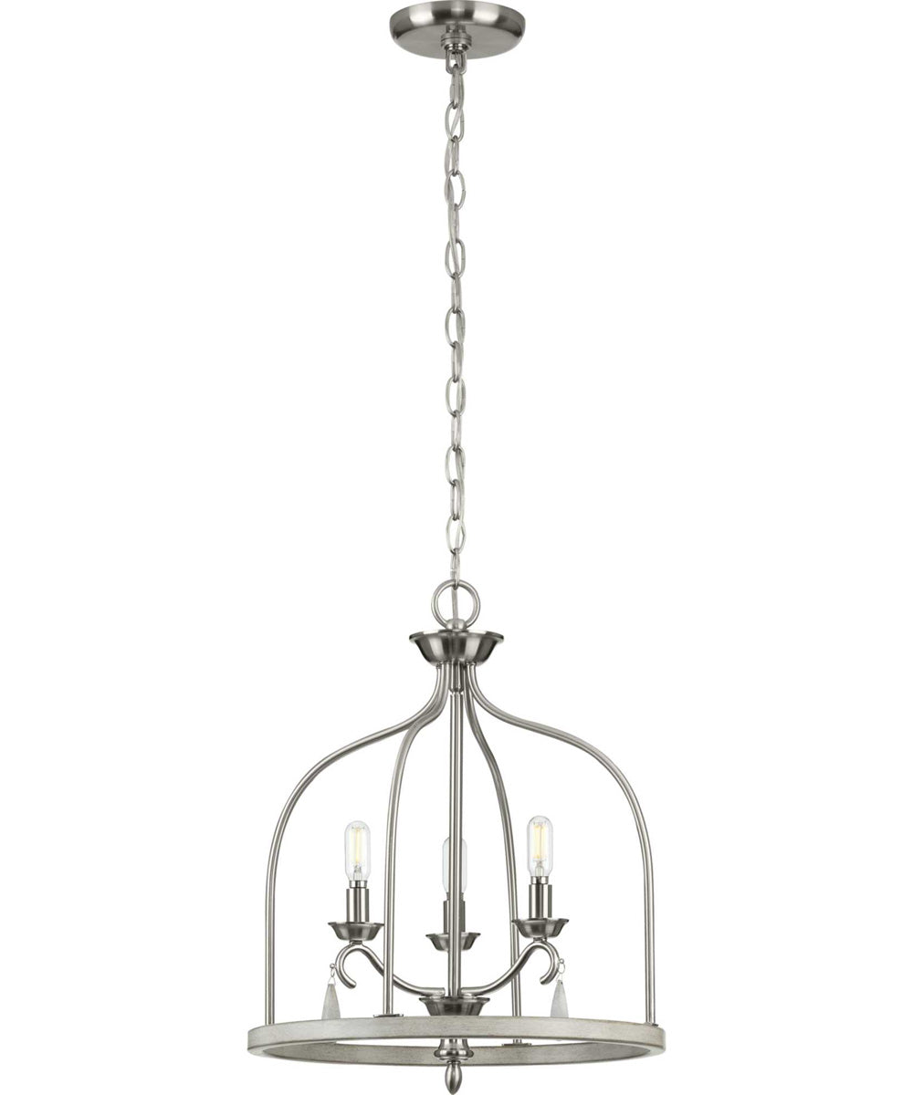 Vinings 3-Light Grey Washed Oak Foyer Pendant Light Brushed Nickel