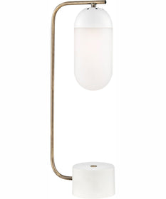 Firefly 1-Light Table Lamp Antique Brass/White/Frost Glass Shade