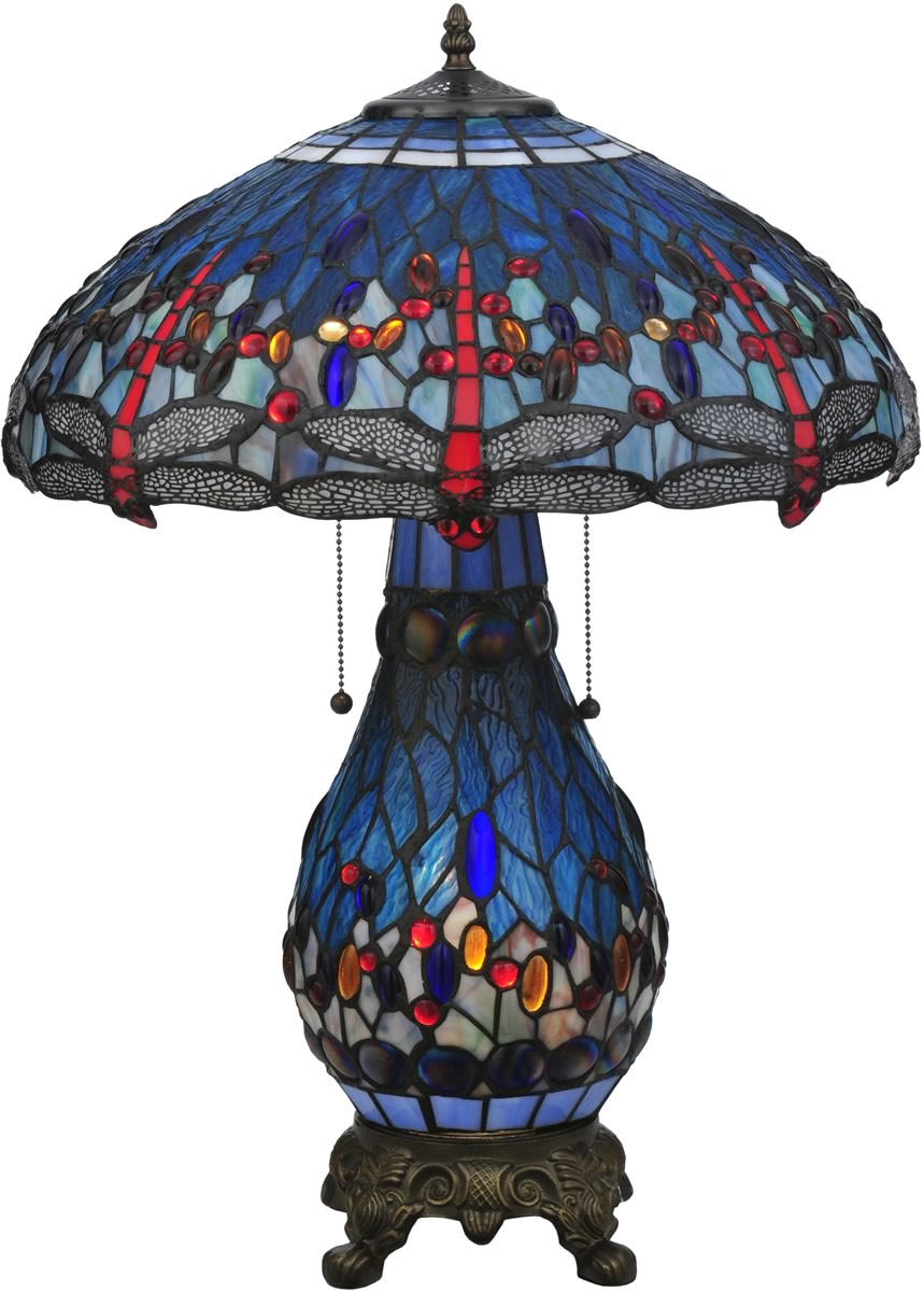 25"H Tiffany Hanginghead Dragonfly Lighted Base Table Lamp