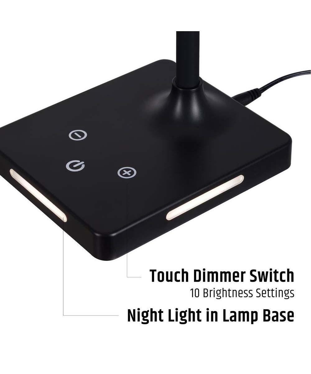 Brilli 21"H Charge Up Circadian LED Desk Lamp Black Finish with Touch Switch, Night Light on Base