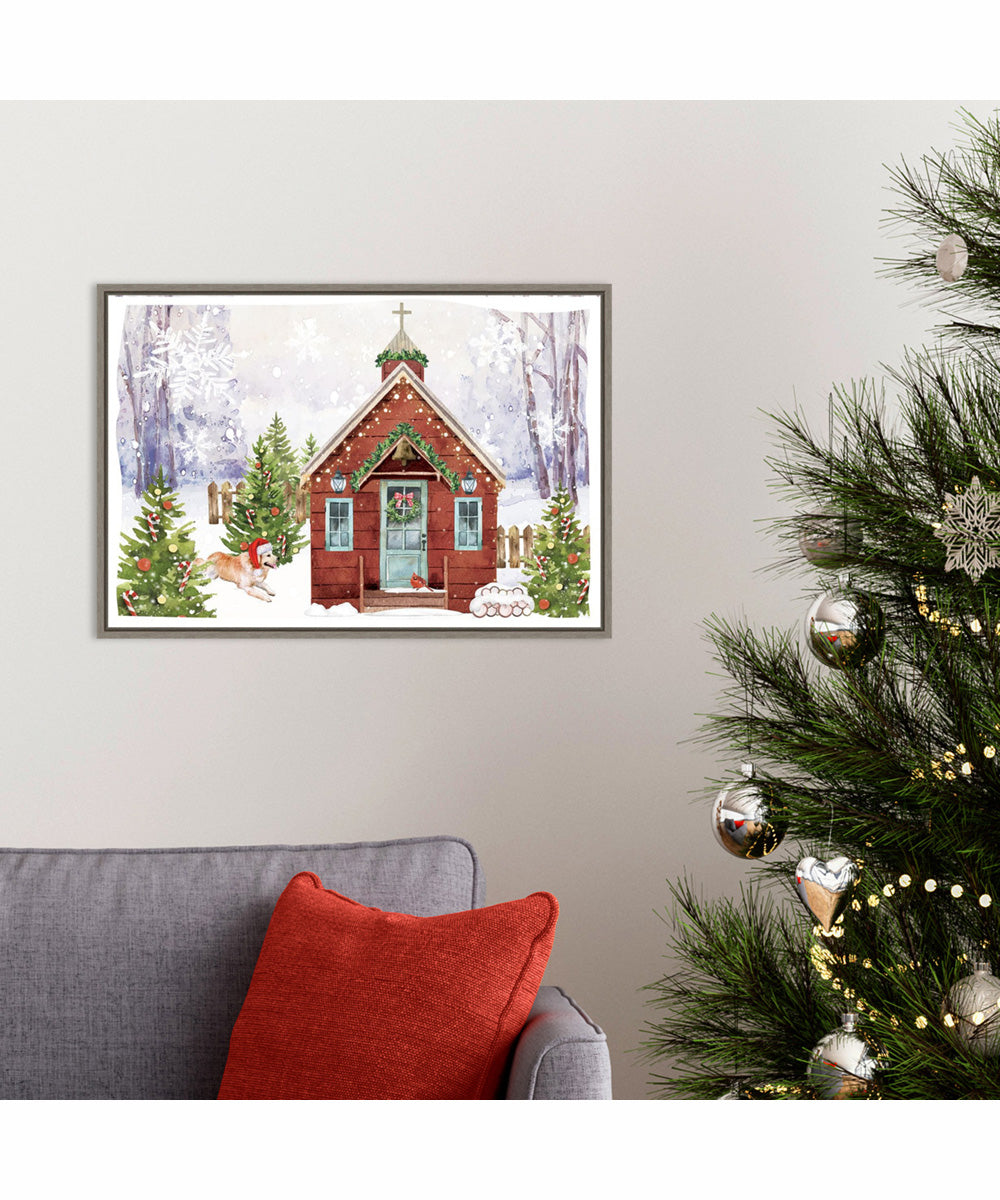 Framed Country Christmas Church II by Art Nd Canvas Wall Art Print (23  W x 16  H), Sylvie Greywash Frame