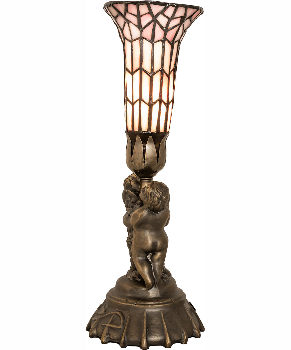 13" High Stained Glass Pond Lily Twin Cherub Accent Lamp