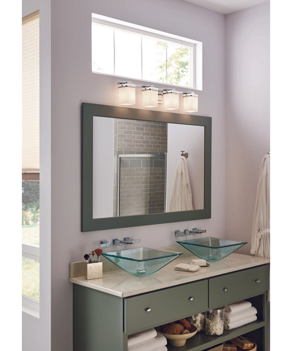 Metric 4-Light Etched White Glass Glass Coastal Bath Vanity Light Polished Chrome