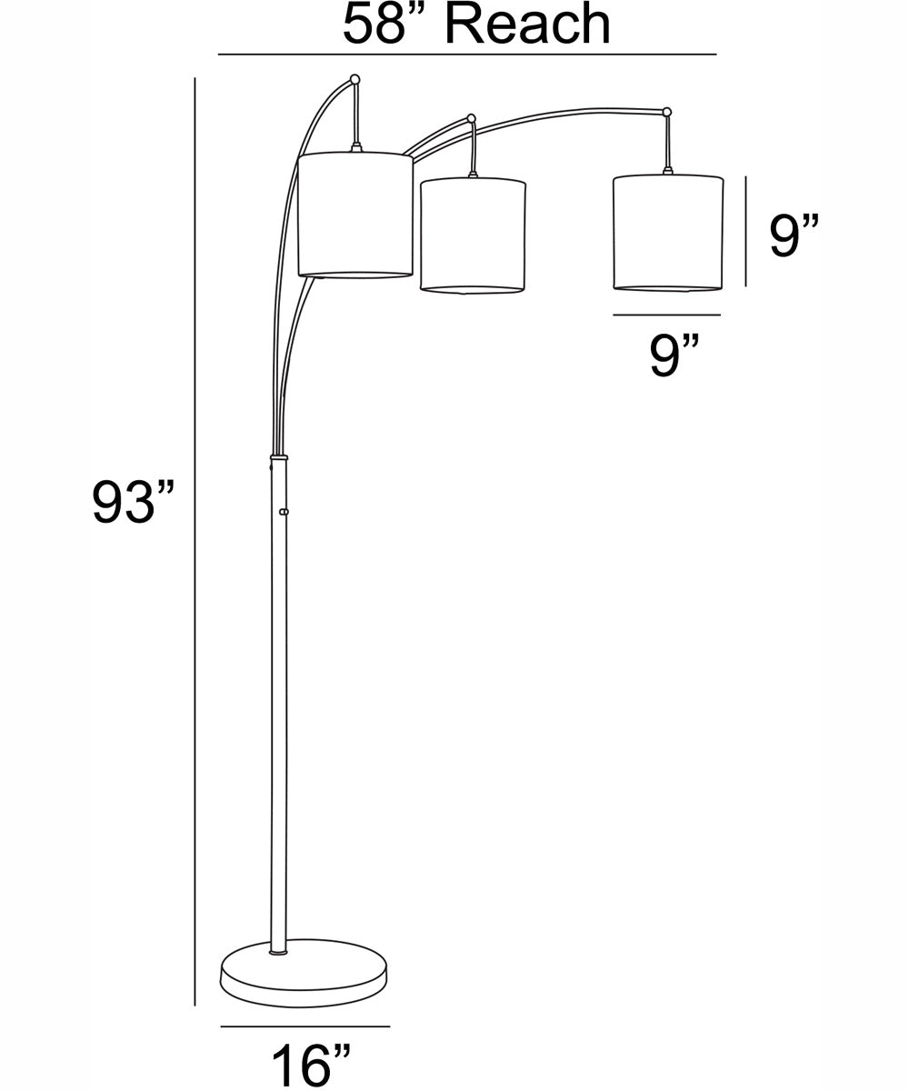 Norlan 3-Light 3-Light Arch Lamp Brushed Nickel/Grey Fabric Shade