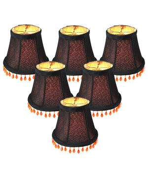 5"W x 4"H Set of 6 Candelabra Stretch with Gold Liner Amber Beads Clip-On Lampshade