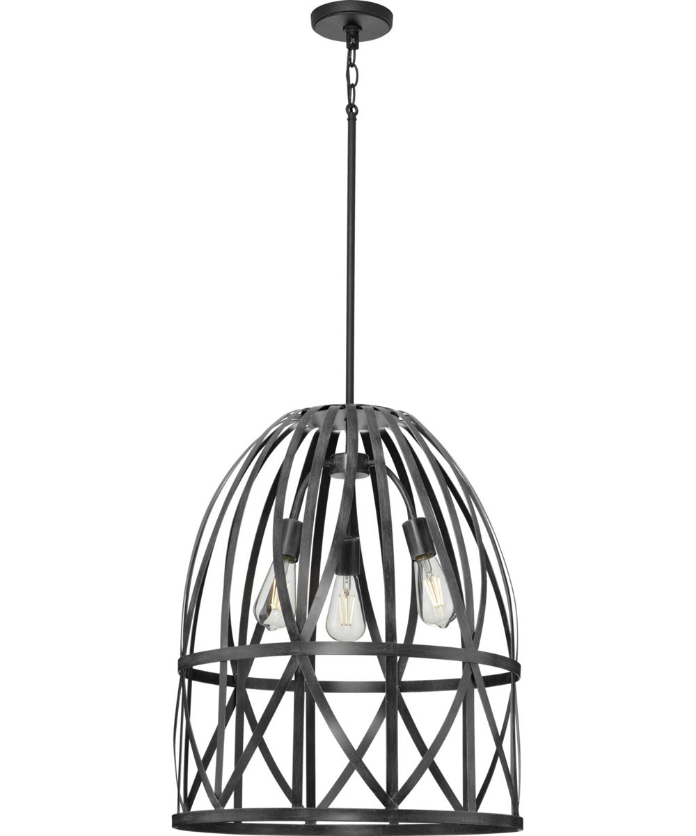 Chastain 3-Light Basket Farmhouse Pendant Light Cerused Black Oak