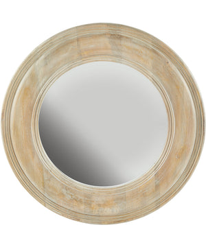 Round Decorative Mirror In White Washed Wood With Gold Leaf