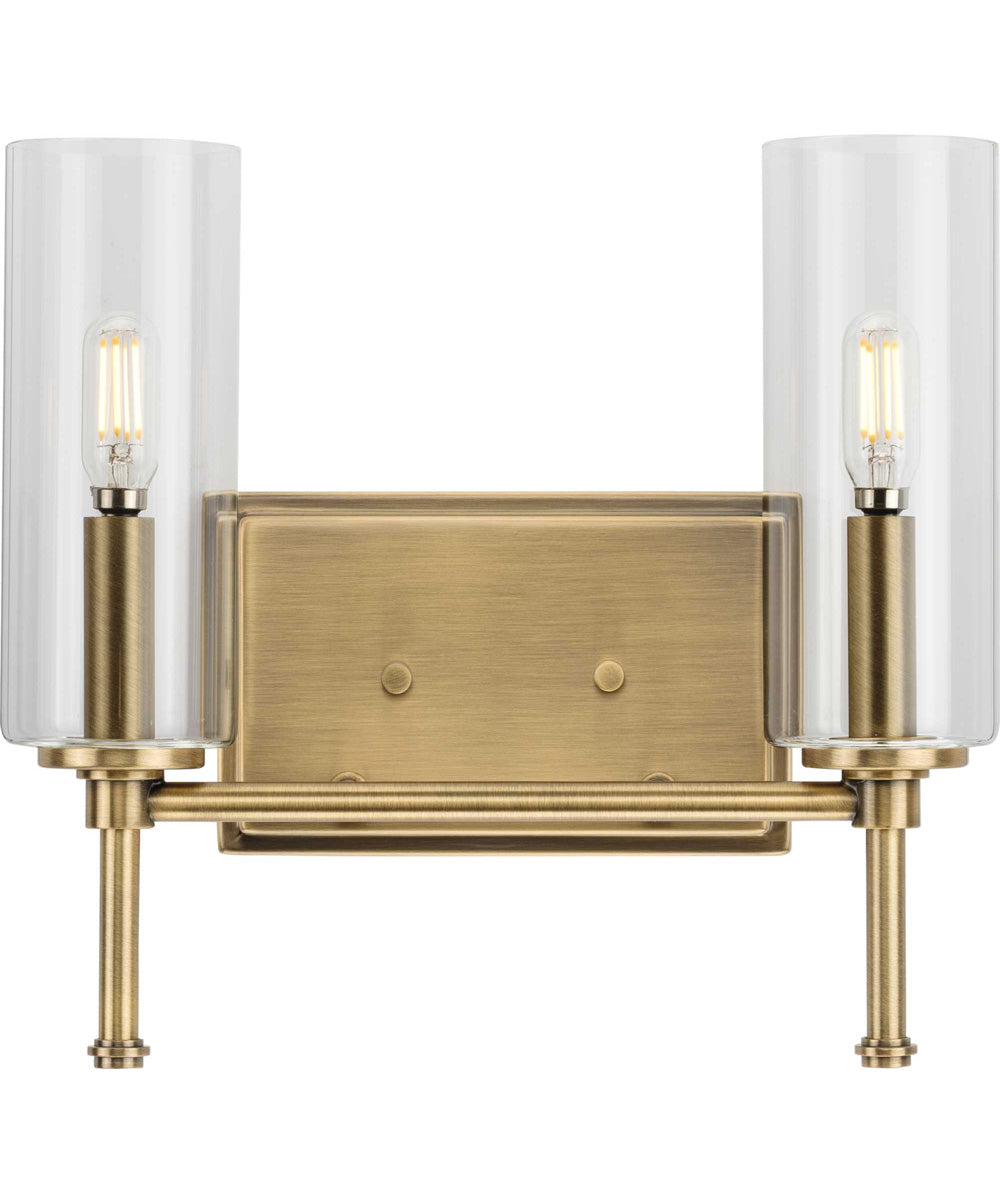 Elara 2-Light New Traditional Clear Glass Bath Vanity Light Vintage Brass