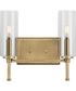 Elara 2-Light New Traditional Clear Glass Bath Vanity Light Vintage Brass