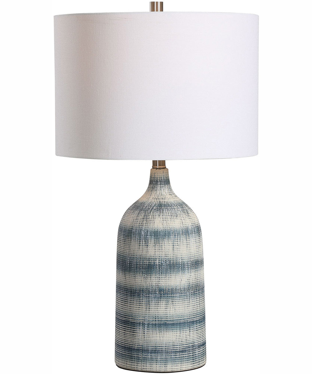 27"H 1-Light Table Lamp Ceramic and Iron in Blue and White and Brushed Nickel with a Rectangular Shade