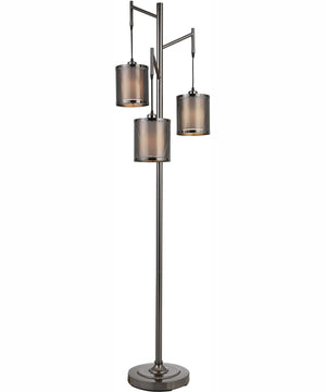 74"H 3-Light Floor Lamp Metal in Dark Antique Nickel with a Round Metal/Fabric Shade