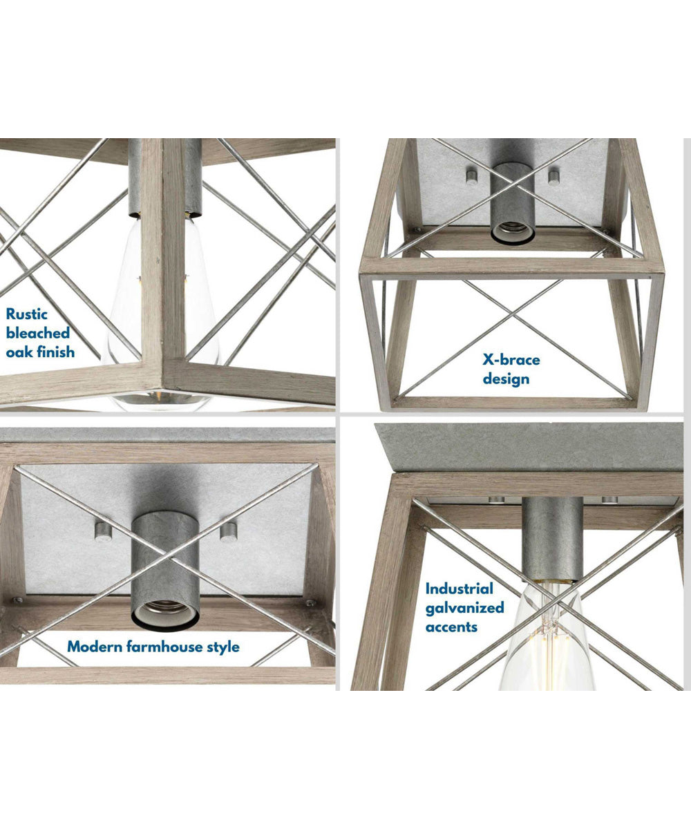Briarwood 1-Light Galvanized Bleached Oak Farmhouse Style Flush Mount Ceiling Light Galvanized Finish