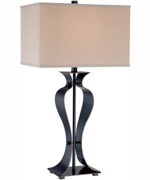 Gada 1-Light Table Lamp Dark Bronze/Light Beige Fabric Shade