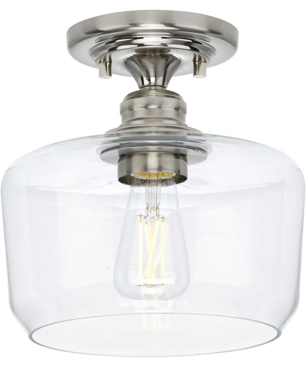 Aiken  1-Light Clear Glass Farmhouse Flush Mount Light Brushed Nickel