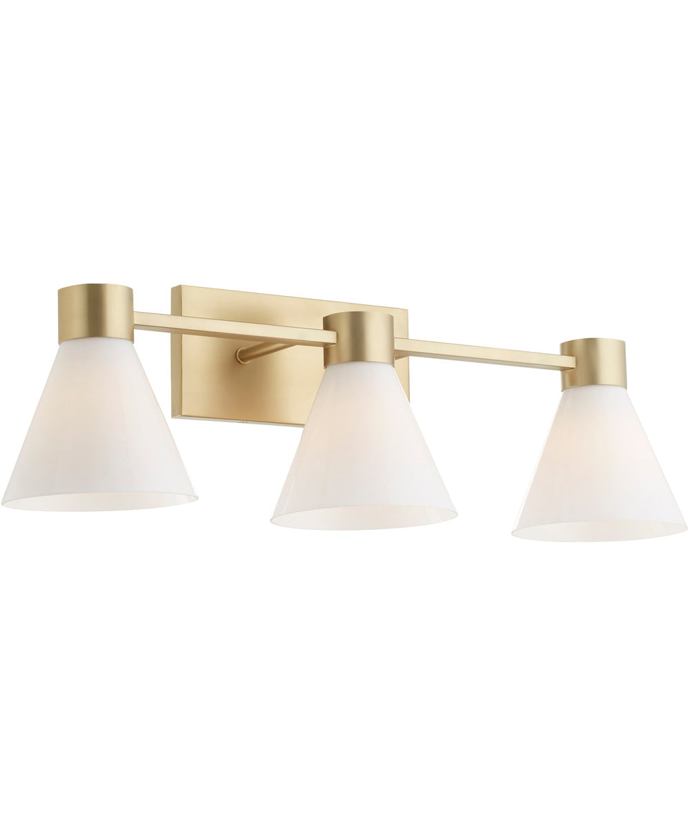 Beldar 3-light Bath Vanity Light Aged Brass w/ Gloss Opal