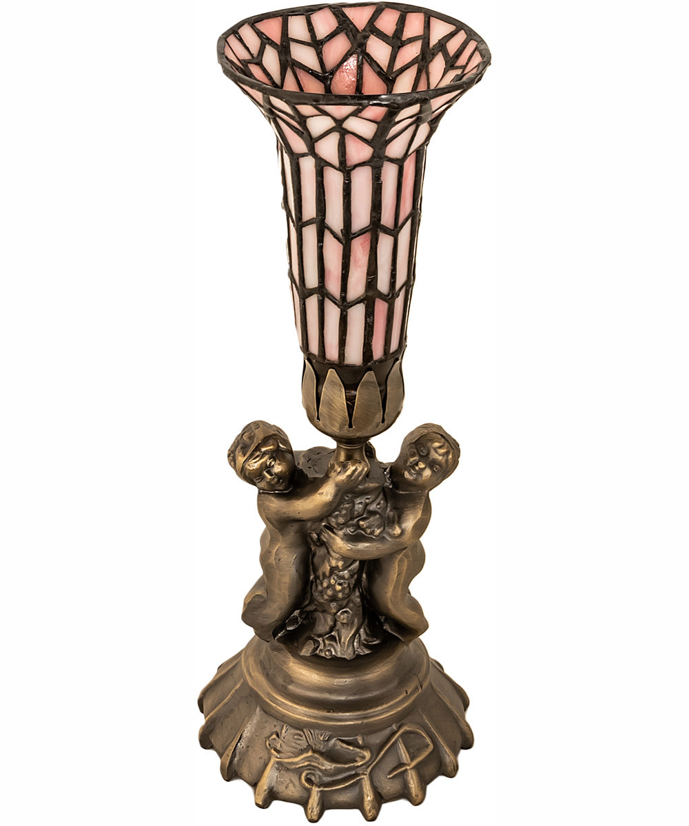 13" High Stained Glass Pond Lily Twin Cherub Accent Lamp